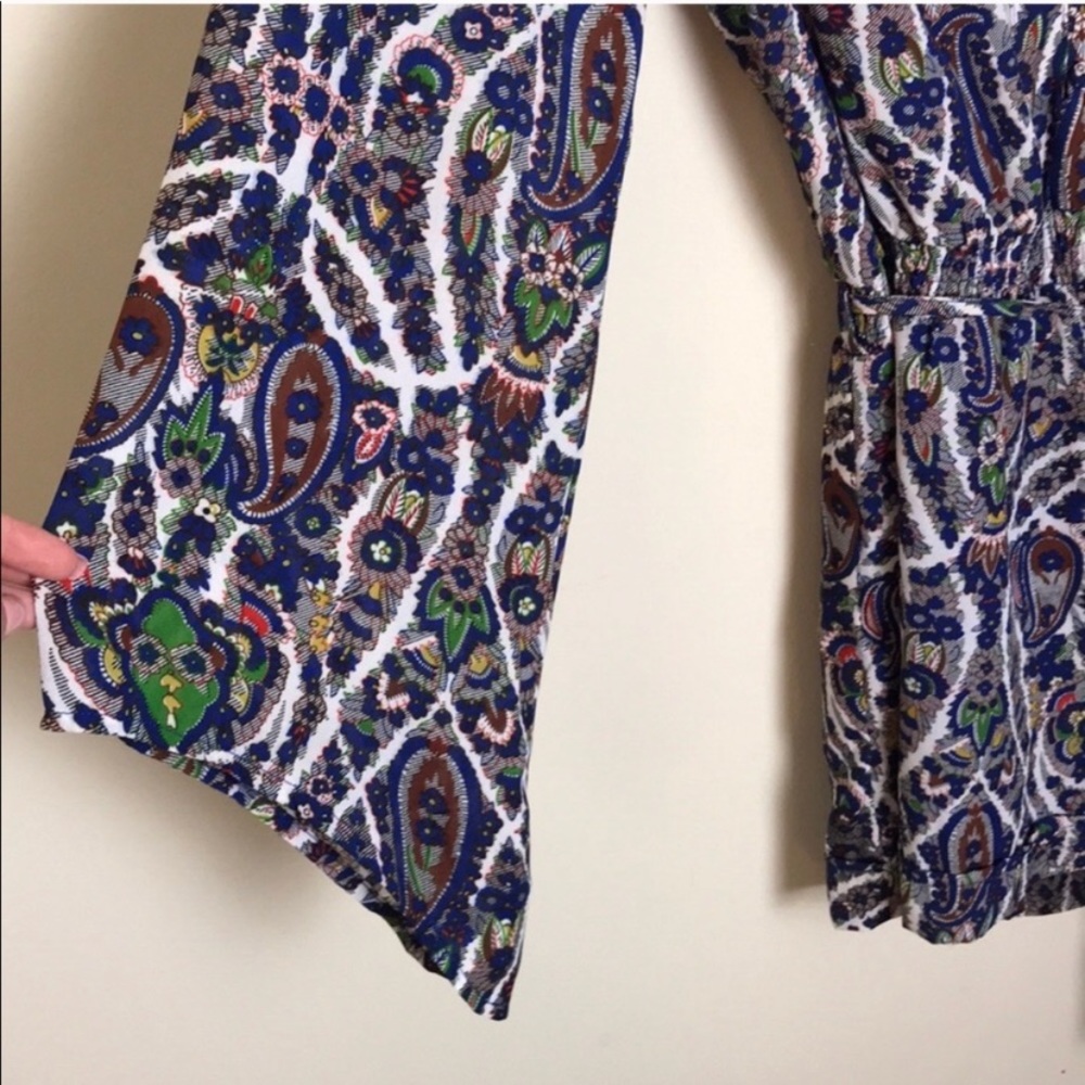 Umgee Paisley Blue Tassel Bell Sleeve Romper - Picture 3 of 8